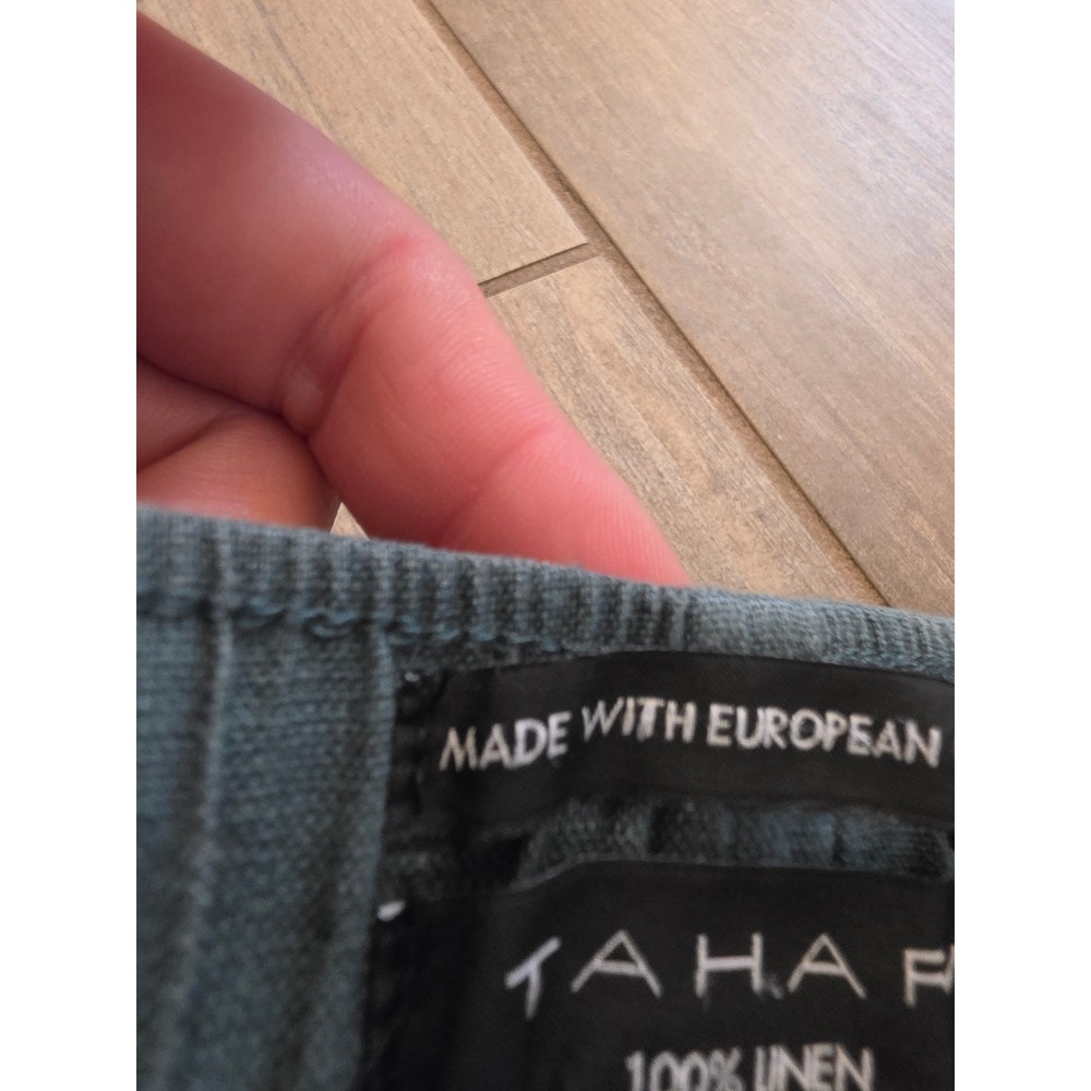 Tahari Women Teal Blue 100% Linen Wide Leg Cropped Pants Elastic Waist Large - Picture 5 of 15